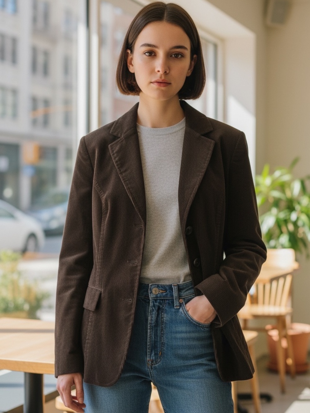St. John's Bay Dark Brown Corduroy Vintage Blazer